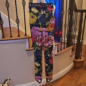 Dolce & Gabbana Black Leggings with Red and Yellow Floral Design